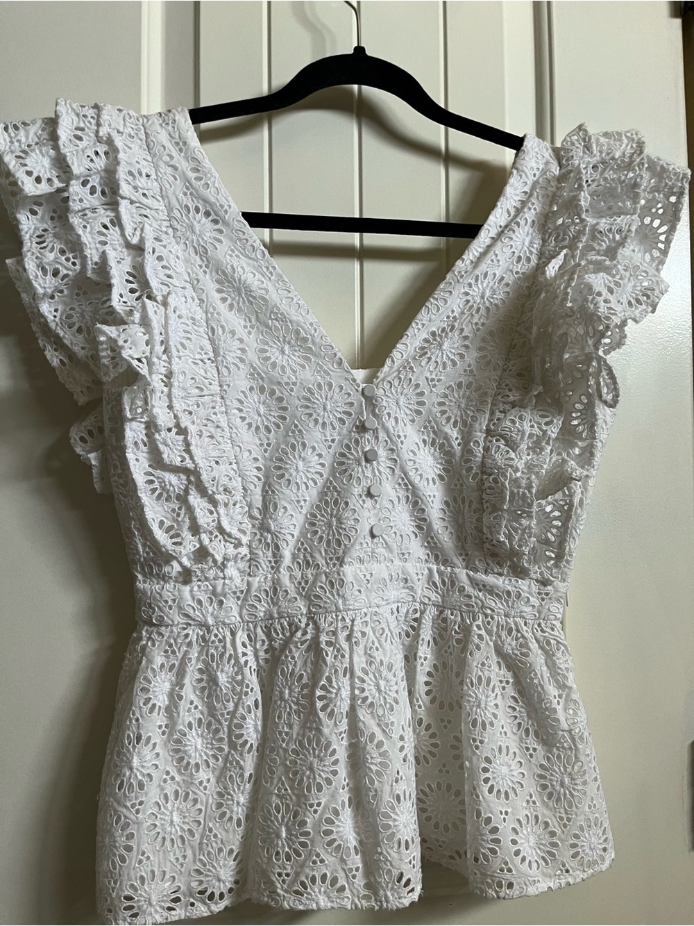 J. Crew White Eyelet Ruffle Peplum Blouse